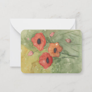 tarjeta de nota con flores de amapola pintadas a m