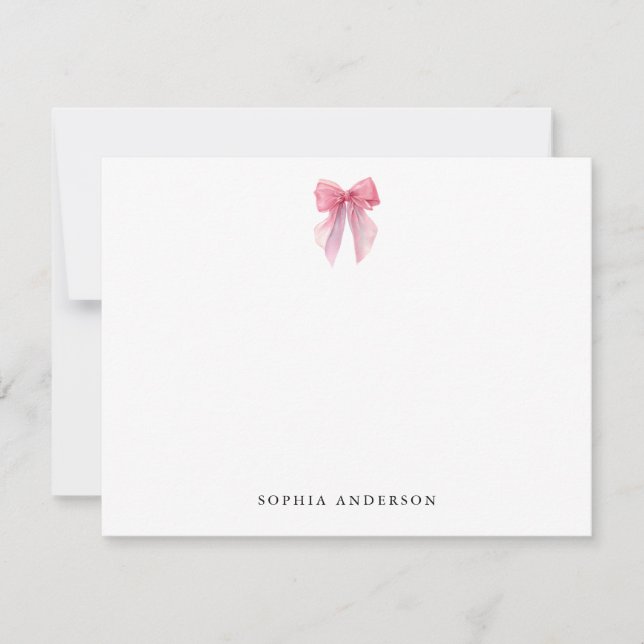 Tarjeta de nota con lazo rosa personalizado (Anverso)