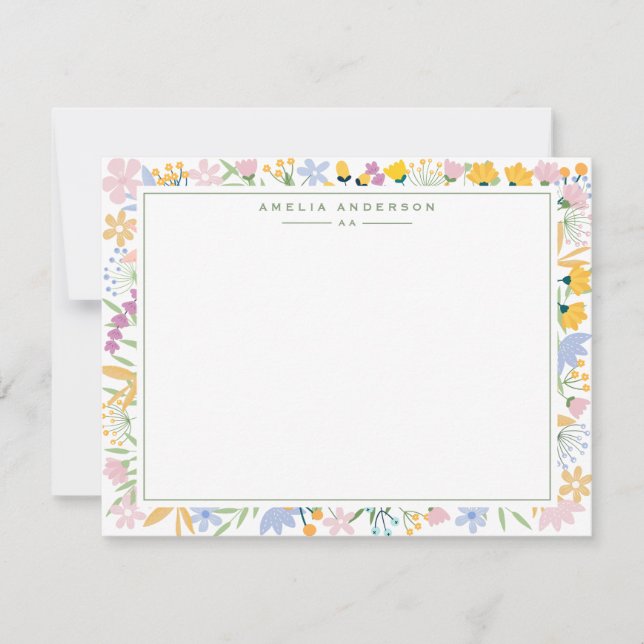 Tarjeta de nota con marco de jardín floral (Anverso)