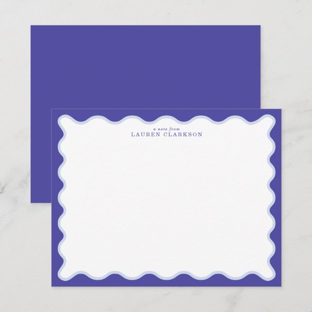 Tarjeta de nota con marco ondulado azul pervinca y (Anverso / Reverso)