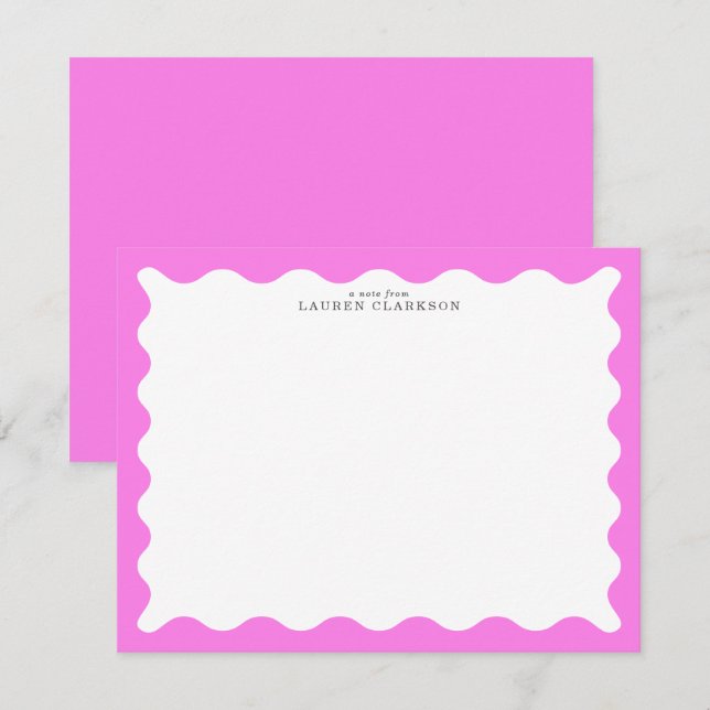 Tarjeta de nota con marco ondulado rosa chicle (Anverso / Reverso)