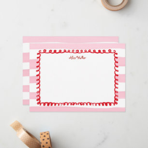 Tarjeta de nota con monograma caprichoso rosa y ro