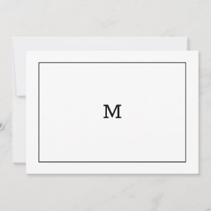 Tarjeta de nota con monograma clásico en blanco y 