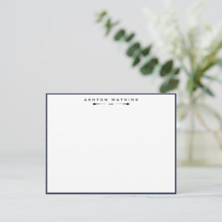 Tarjeta de nota con monograma de borde de azul mar