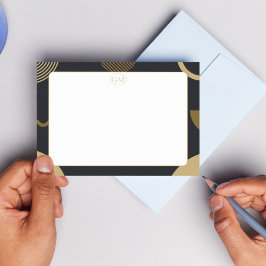 Tarjeta de nota con monograma de borde dorado y ne