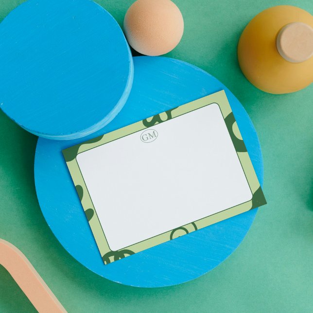Tarjeta de nota con monograma de borde verde minim (Minimalist Green Border Monogram Note Card
)