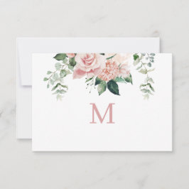 Tarjeta de nota con monograma de hortensia rosa el