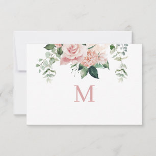 Tarjeta de nota con monograma de hortensia rosa el