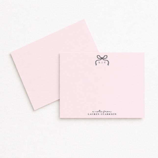 Tarjeta de nota con monograma de lazo rosa dibujad (Subido por el creador)