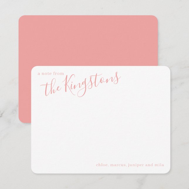 Tarjeta de nota con nombre de familia Rose Pink (Anverso / Reverso)
