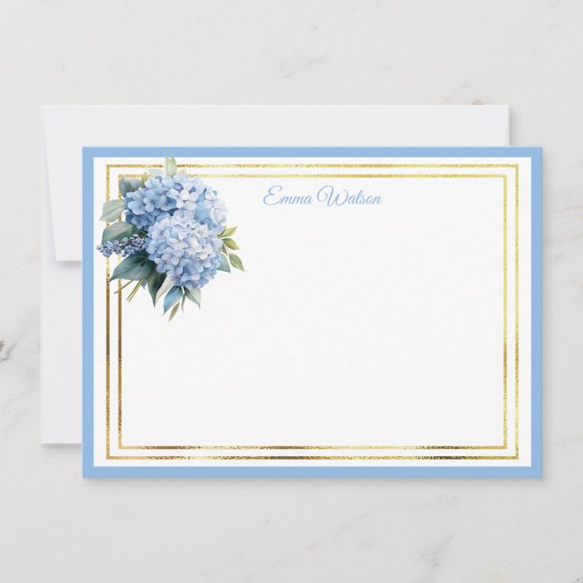 Tarjeta de nota con nombre personalizado Hydrangea (Anverso)