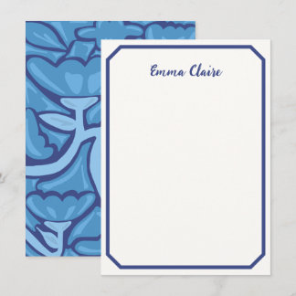 Tarjeta de nota con patrón floral azul abstracto