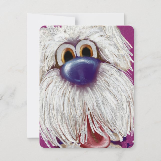 Tarjeta de nota con perro ansioso y feliz pintada  (Anverso)