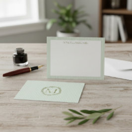 Tarjeta de nota con rayas y monograma en verde pas