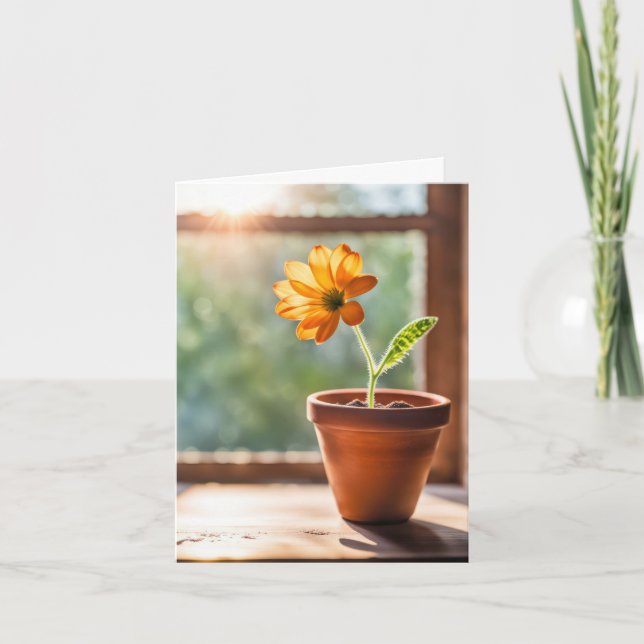 Tarjeta de nota con ventana y margarita naranja (Anverso)