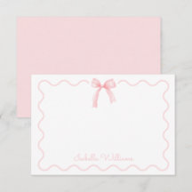 Tarjeta de nota Coquette de lazo rosa acuarela