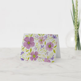 Tarjeta de nota/cumpleaños con diseño floral lila 