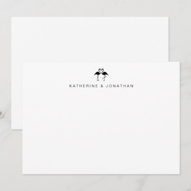 Tarjeta de nota Cute Flamingos Parejas (Anverso / Reverso)