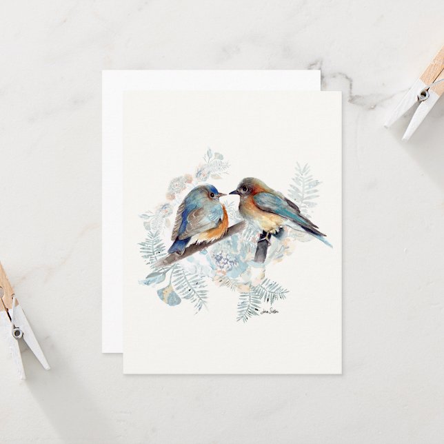 Tarjeta de nota de acuarela de la pareja Bluebird (Bluebird Couple Watercolor Blank Note Cards from Jenn Steffen Art)