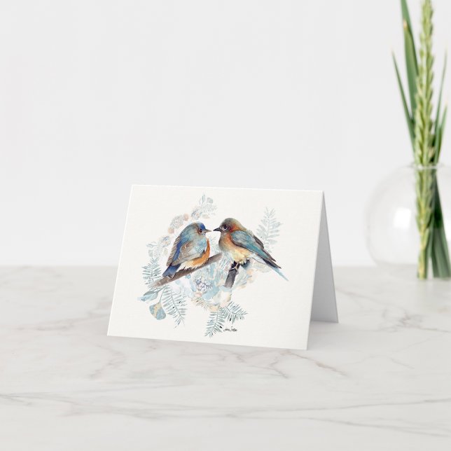 Tarjeta de nota de acuarela de la pareja Bluebird (Beautiful Bluebird Couple Watercolor Blank Note Cards from Jenn Steffen Art)