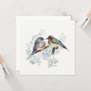 Tarjeta de nota de acuarela de la pareja Bluebird