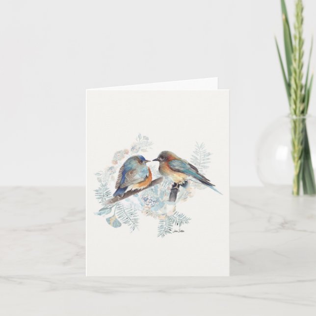 Tarjeta de nota de acuarela de la pareja Bluebird (Anverso)