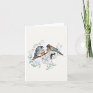 Tarjeta de nota de acuarela de la pareja Bluebird