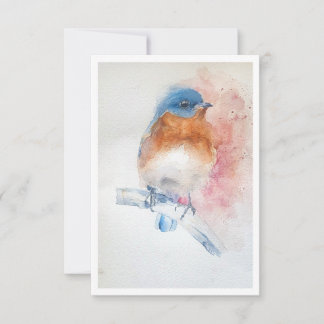 Tarjeta de nota de acuarela de pájaro azul
