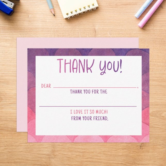 Tarjeta de nota de acuarela de sirena de agradecim (Subido por el creador)