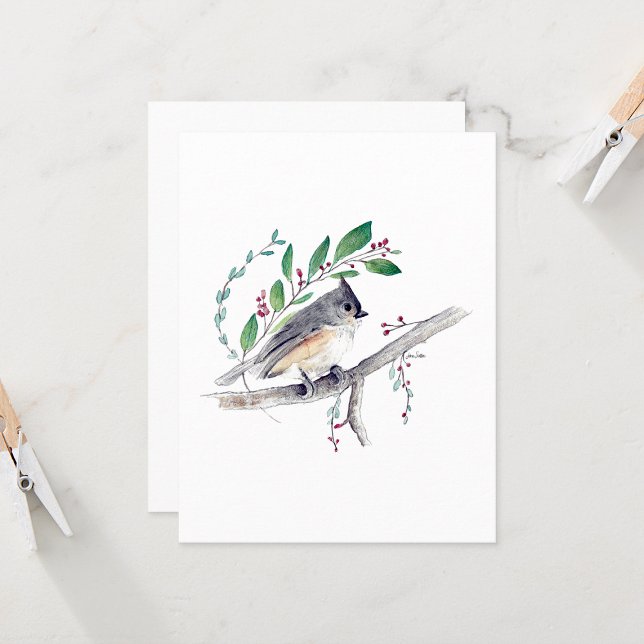 Tarjeta de nota de acuarela de Titmouse Tufted (Tufted Titmouse Watercolor Blank Note Cards from Jenn Steffen Art)