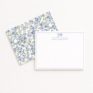 Tarjeta de nota de Acuarela Flor de Azul