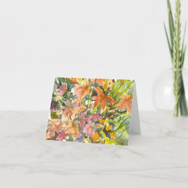 Tarjeta de nota de acuarela floral - en blanco