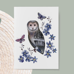 Tarjeta de nota de acuarela, mariposas y flores