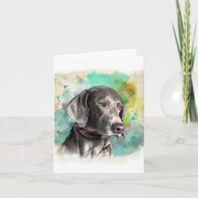 TARJETA DE NOTA DE ACUARELA WEIMARANER CON EL (Anverso)