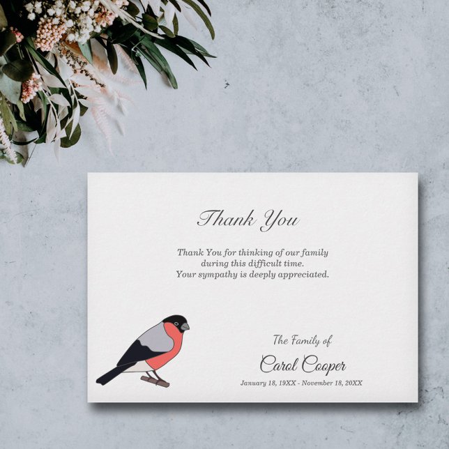 Tarjeta de nota de agradecimiento a Bullfinch Fune (Bullfinch Funeral Thank You Note Card)