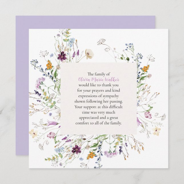 Tarjeta de Nota de agradecimiento a funeral floral (Anverso / Reverso)