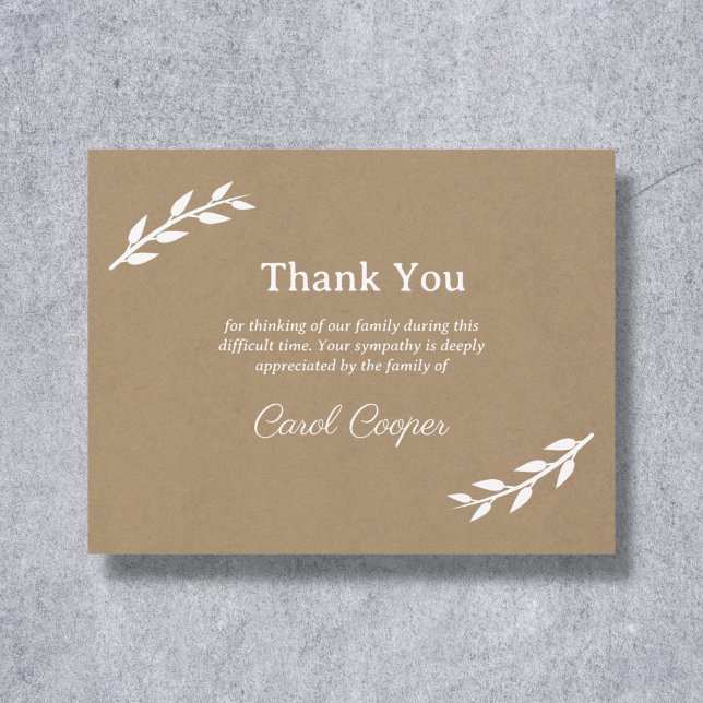 Tarjeta de nota de agradecimiento a Kraft & Rustic (Kraft & Rustic Sober Funeral Thank You Note Card)