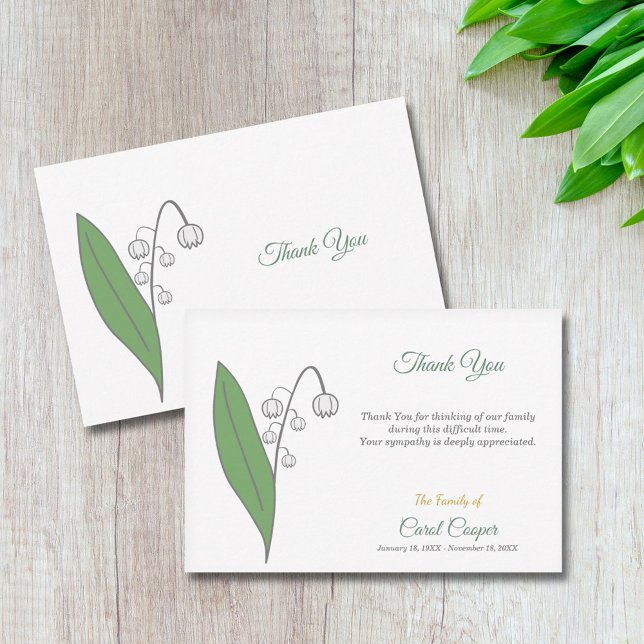 Tarjeta de nota de agradecimiento a Lily of the Va (Lily of the Valley Funeral Thank You Note Card)