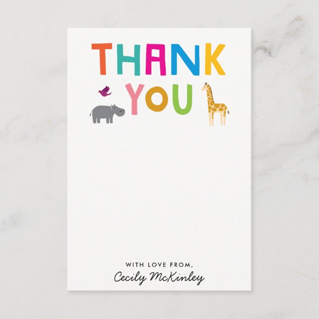 Tarjeta de nota de agradecimiento a los animales a (Anverso)