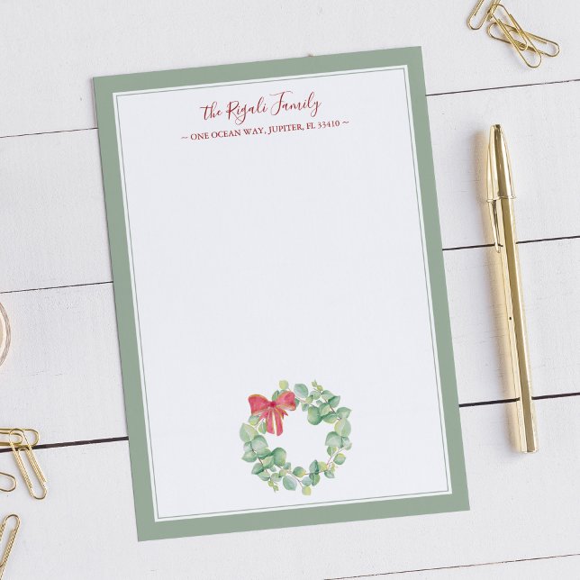 Tarjeta de nota de agradecimiento a los Navidades  (Watercolor Christmas note card features hand drawn and painted wreath art by Victoria Grigaliunas)