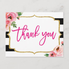 Tarjeta de nota de agradecimiento a rayas florales