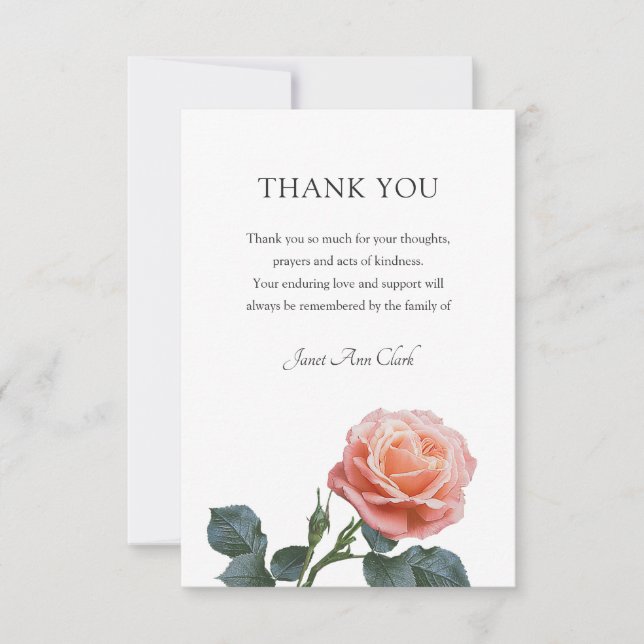 Tarjeta de nota de agradecimiento a Rosa funerario (Anverso)