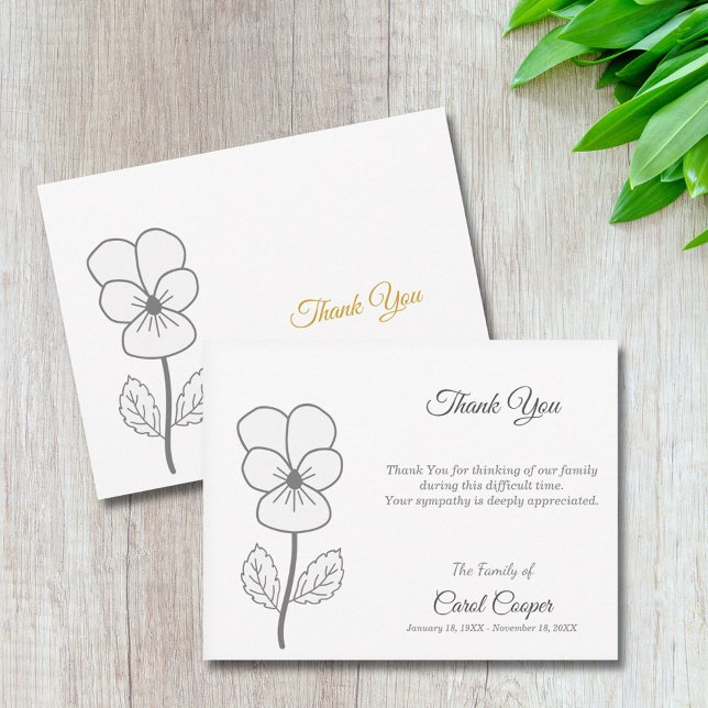 Tarjeta de nota de agradecimiento a Wild Pansy Lin (Wild Pansy Line Art Funeral Thank You Note Card)