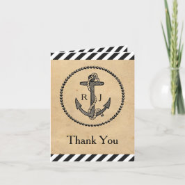 Tarjeta de nota de agradecimiento de ancla náutica