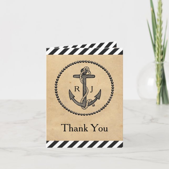 Tarjeta de nota de agradecimiento de ancla náutica (Anverso)