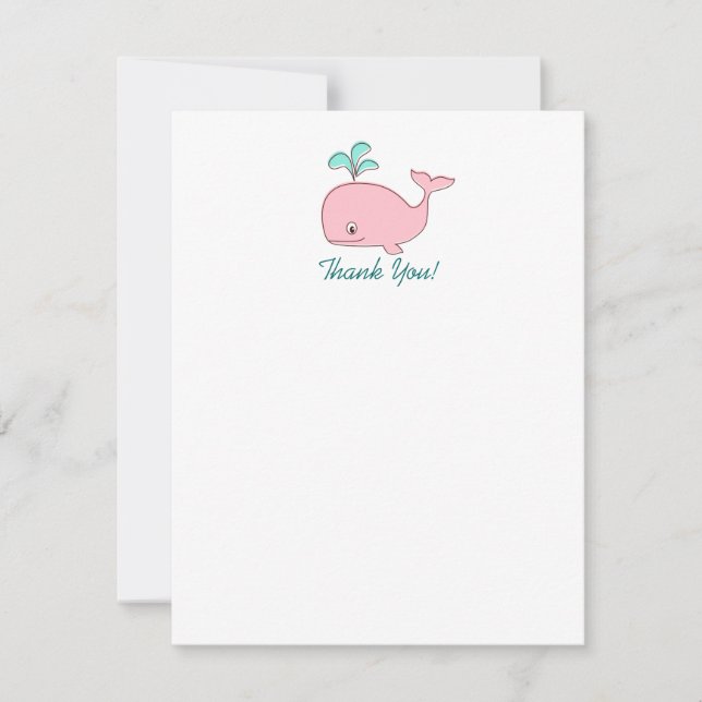 Tarjeta de nota de agradecimiento de ballena rosa, (Anverso)