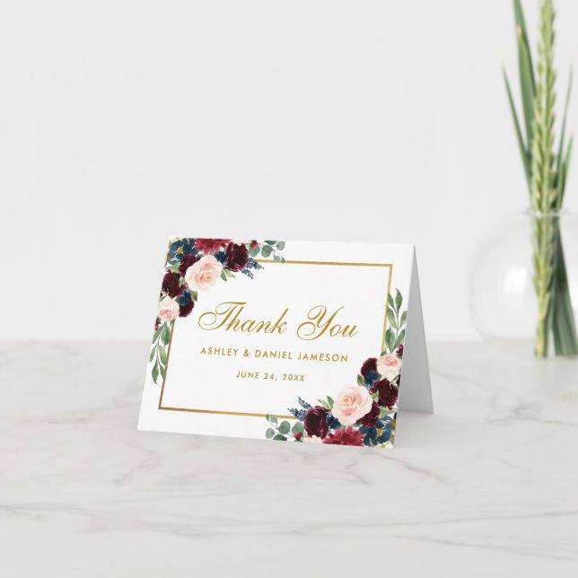 Tarjeta de nota de agradecimiento de boda azul bor (Anverso)