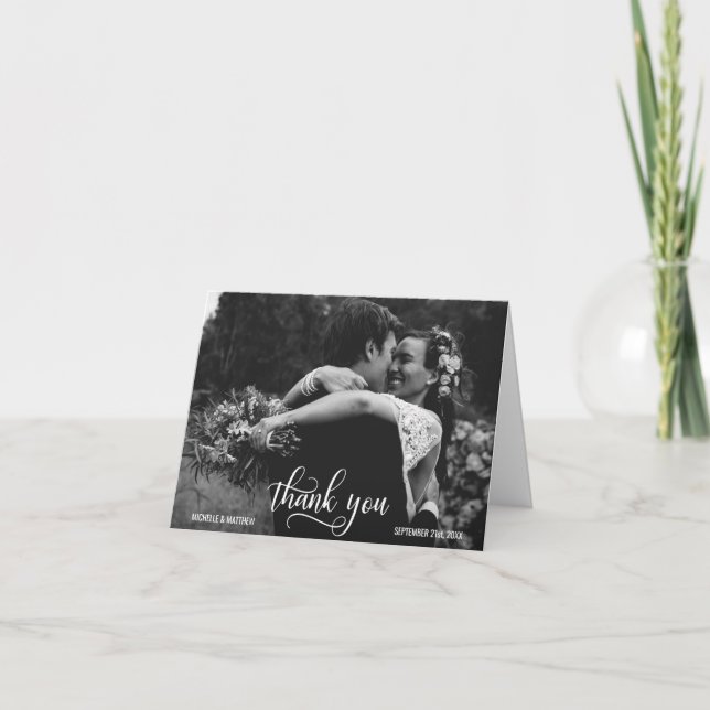 Tarjeta de nota de agradecimiento de boda con guió (Anverso)