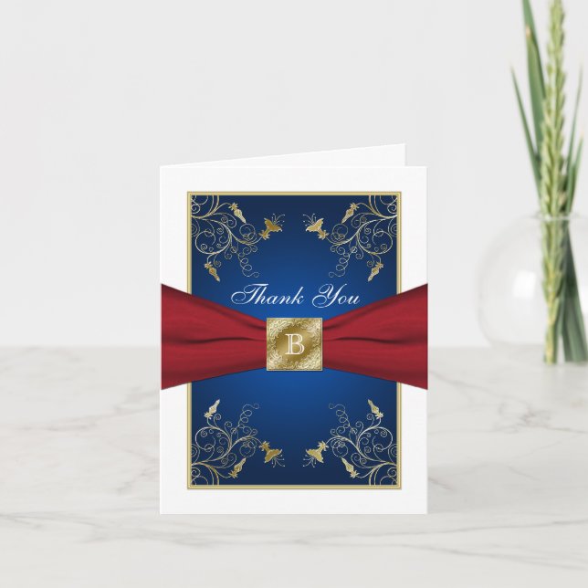 Tarjeta de nota de agradecimiento de floral roja,  (Anverso)