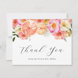 Tarjeta de nota de agradecimiento de flores rosada